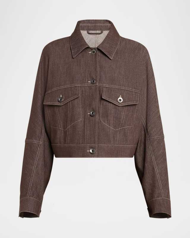 Denim Button Front Cropped Jacket